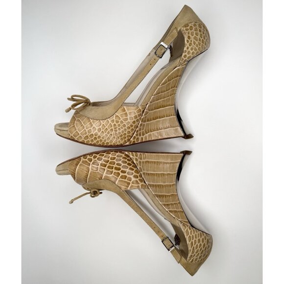 Vintage Dior Raf Simons 38.5 Beige Leather Suede Platform Heels - Picture 10 of 16